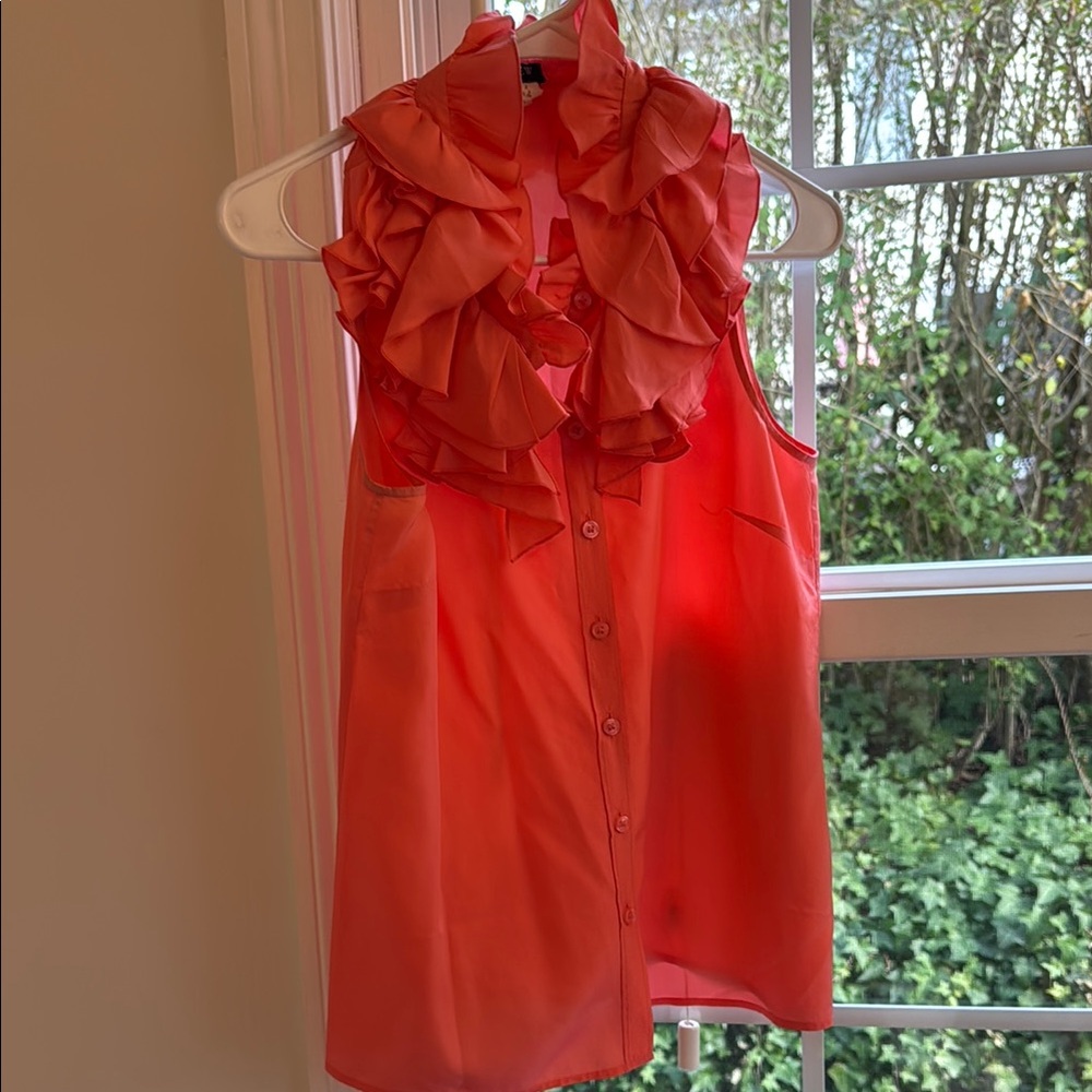 Ruffled Coral Sleeveless Blouse j.crew